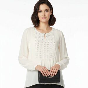 Sophisticated Coldwater Creek Ivory Blouse Sz XL Sheer Sleeves Tailored Pintucks